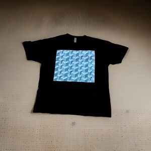 2XL Cotton Heritage Blue /Black Cube Graphic T-shirt optical illusion NWOT